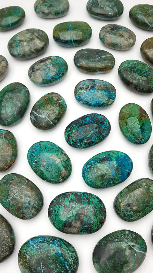 Shattukite and Malachite Crystal Palm Stones