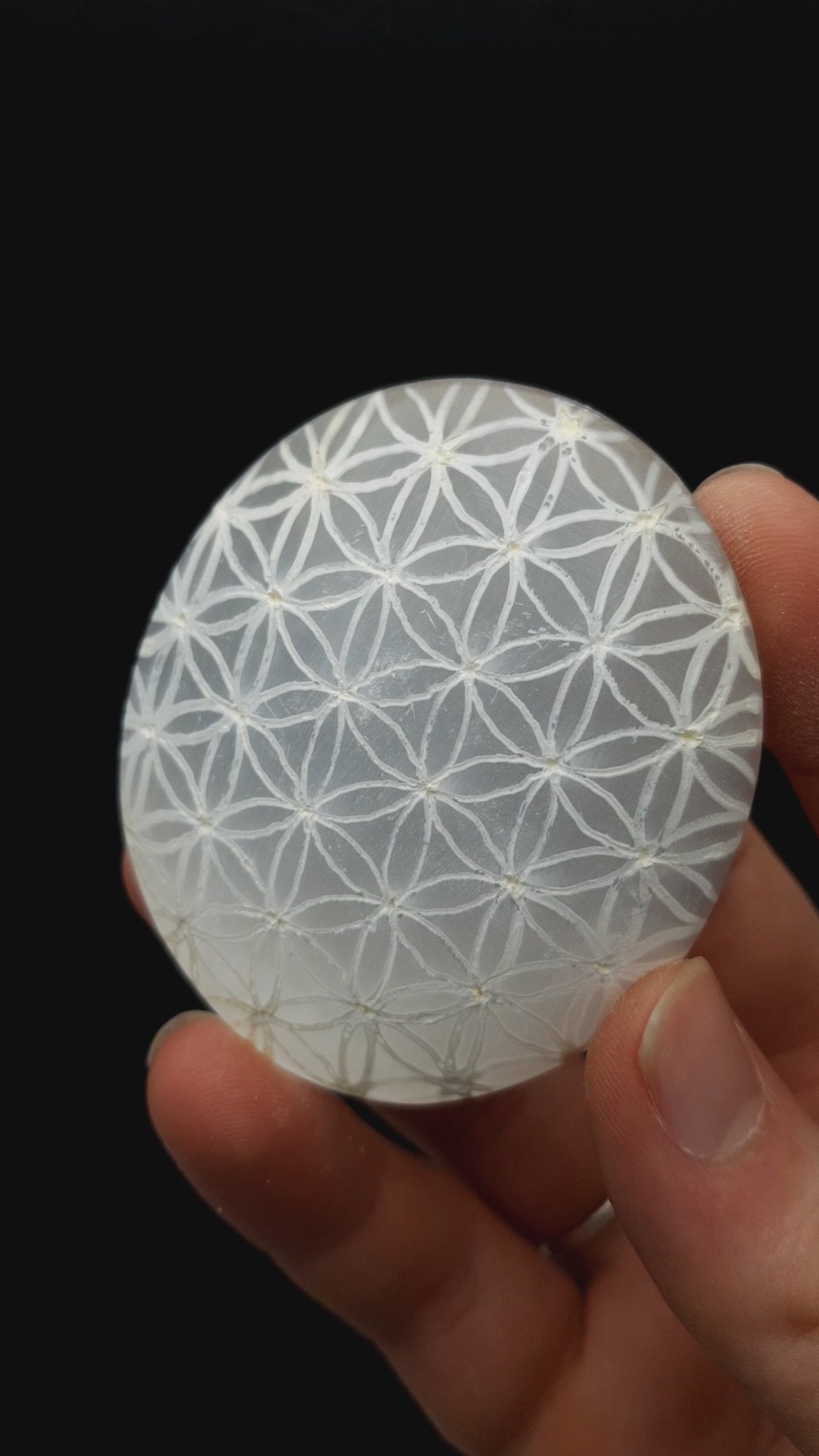 1 Selenite Round Plate w/ orders the Flower of Life Laser Etched Pattern Polished Grid Altar Stone for Charging Crystals #SP62